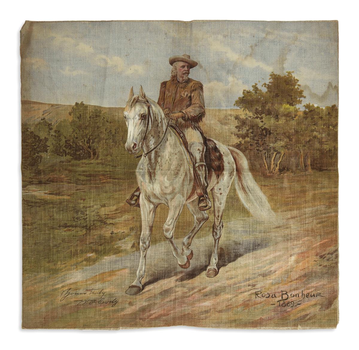(WEST.) Bonheur, Rosa; artist. Printed textile of Buffalo Bill Cody.